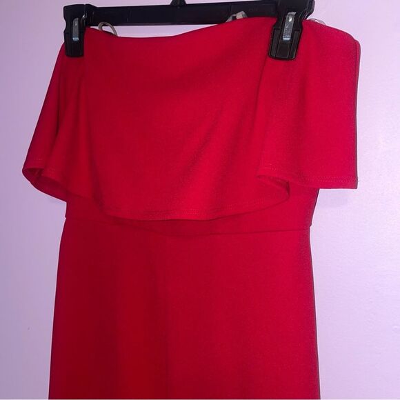 Crystal Sky S Red Strapless Jumpsuit Wide Leg Ruffle - Picture 2 of 9